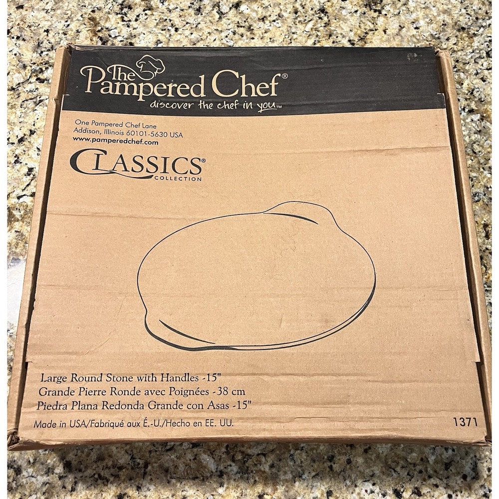 Pampered Chef Large 15" Round Baking Pizza Stone With Handles 1371 And Stand